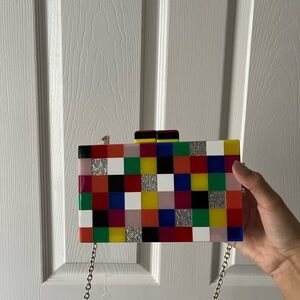 Colourful multi-coloured clutch bag